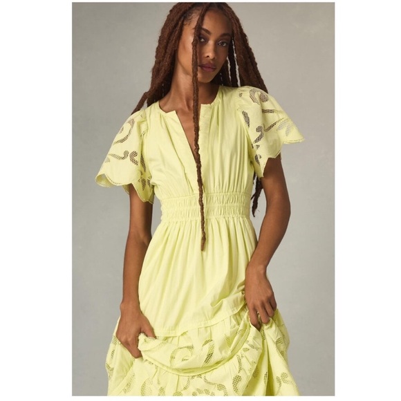 Anthropologie Somerset Maxi Dress Cutwork Edition Green Lime - Picture 3 of 5